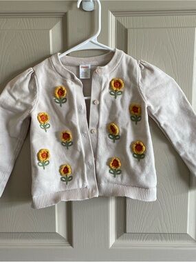 Gymboree Cream Cardigan with Yellow Sunflower Embroidery